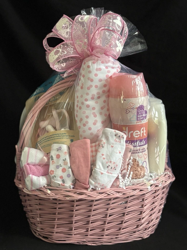 Cesta de regalo para baby shower bienvenida bebé niña-curada a mano-perfecta para nuevos padres Foto 3 de 3