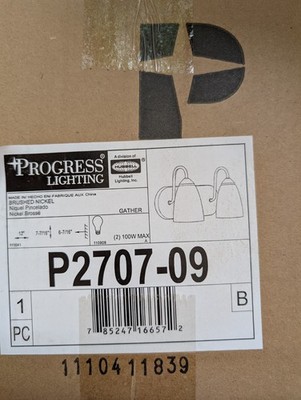 Progress Lighting Gather 2-Light Brushed Nickel Etched Glass Bath Vanity Light