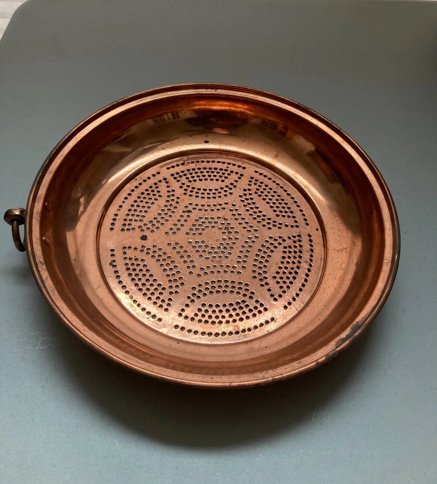 Vintage Copper Colander 11.75” Hanging Steamer Insert Rustic Farmhouse Kitchen D