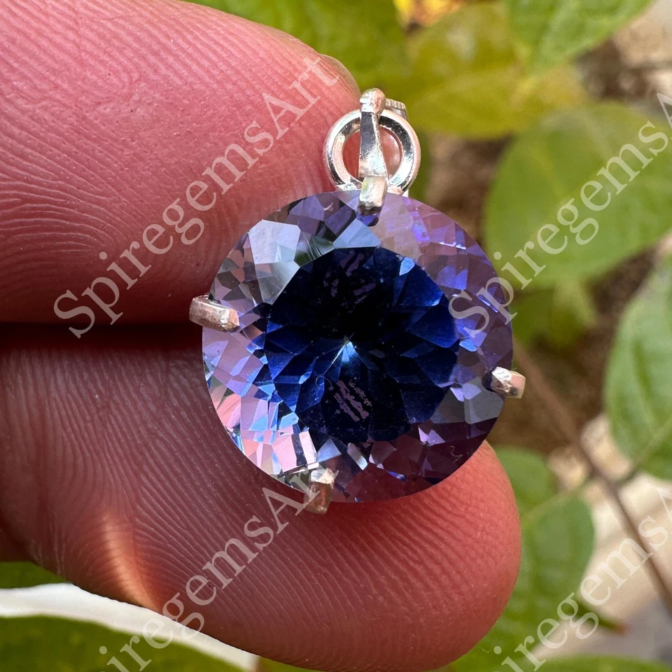 Colgante de piedras preciosas sueltas de zafiro azul natural de 14 quilates - Plata 925 certificada Foto 2 de 4