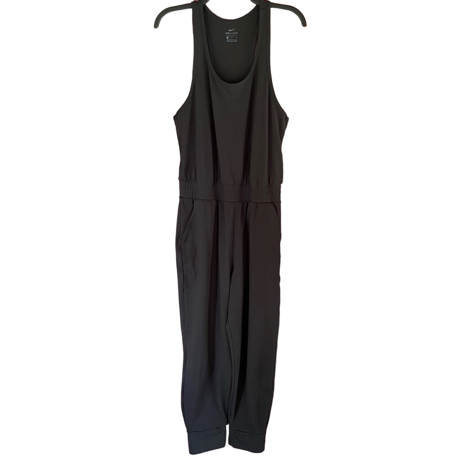 Nike Jumpsuit Jogger Black Dri Fit Sz M Yoga Training Soft Jersey Pocket Relaxed-image