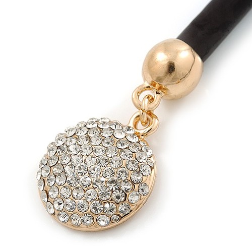 Black Rubber Necklace With Crystal Round Magnetic Closure - 38cm L - Picture 6 of 6