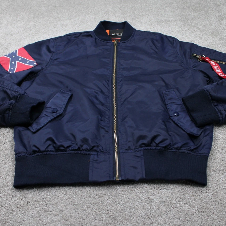 DA FEI LI Bomber Jacket Mens Large Blue Full Zip Nylon Fully Lined Coat Retro - Image 2 of 4