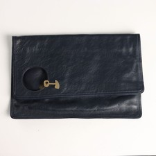 Pochette Vintage Pelle Blu Metallo Dorato Italia Anni 70-80 Originale