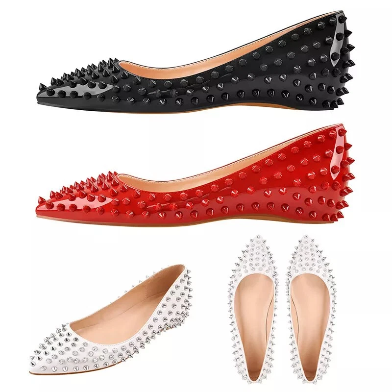 Hot Rock Studs Flats Pointed Toe Rivets Balletic Walking Women Slip On Shoes - Image 3 of 4