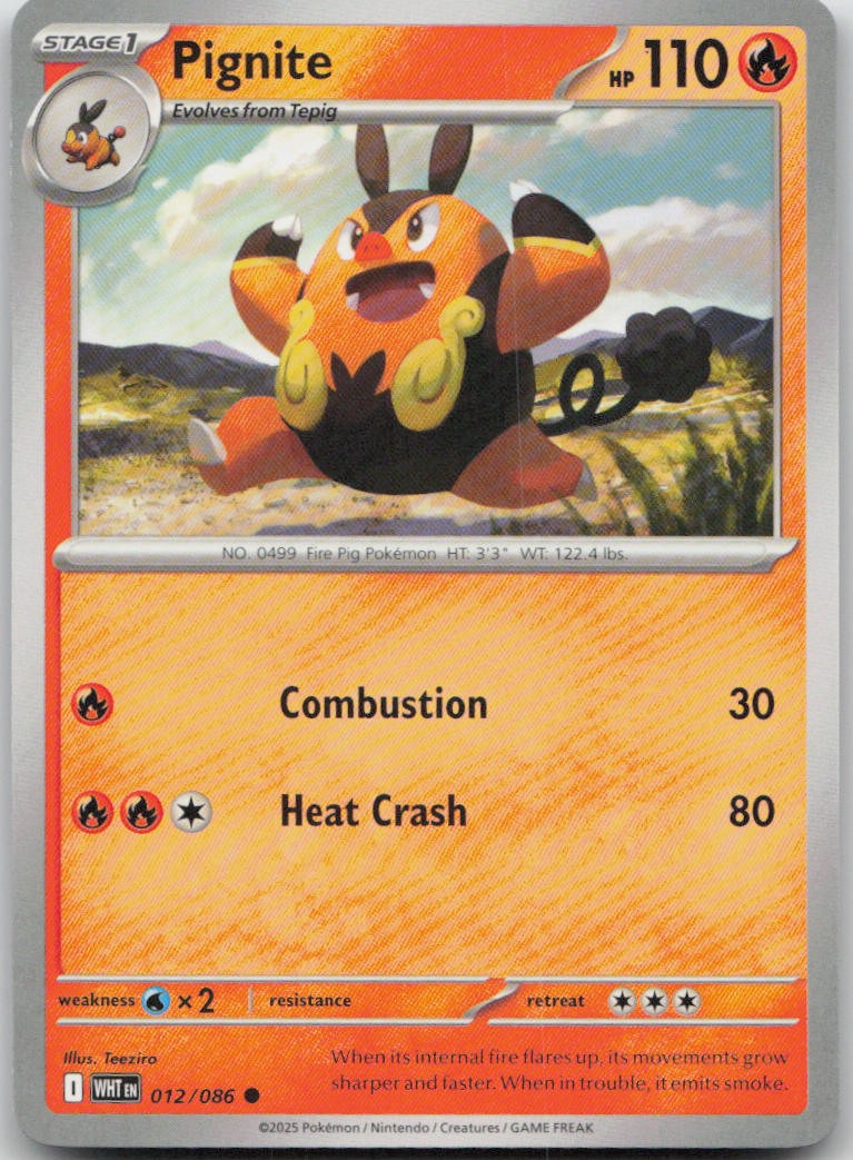 Pignite 012/086 Common White Flare Pokemon Near Mint