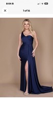 NWT Dylan & Davis Navy Blue Formal Evening One Shoulder Satin Stretch Dress 8