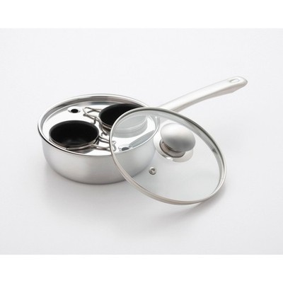 Egg Poacher Fry Pan 2-Cup 18/10 Stainless Steel Dishwasher Safe Glass Lid
