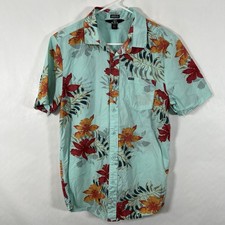 Volcom Modern Fit Short Sleeve Button Up Shirt Mens Medium Blue Floral Viscose