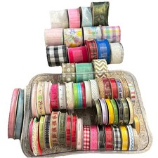 Ribbon LOT For Crafts- NEW 58 Unopened Rolls-Assorted Solids Prints Sizes Types