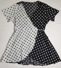 Shein Plus 2XL two-tone black & white polka dot wrap-style dress V-neckline