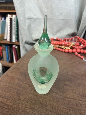 Lovely Badash Hand Made Frosted Green Art Glass Crystal Perfume with Stopper