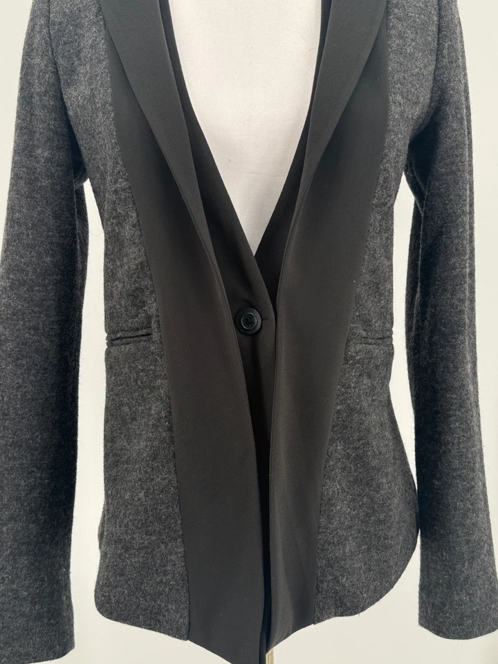 Chaqueta Blazer Anthropologie Elevenses Mujer Gris Carbón Negro Mezcla Lana Talla 6 Foto 4 de 4