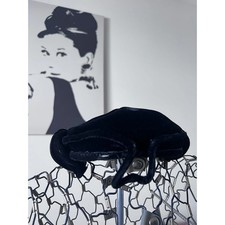 Vintage Black Velvet Pillbox Hat Mid Century 1950s Millinery Cocktail Hat