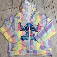 Disney Lilo  Stitch Zipper Hoodie Women  s Long Sleeve Pastel Hearts Sz XXL New