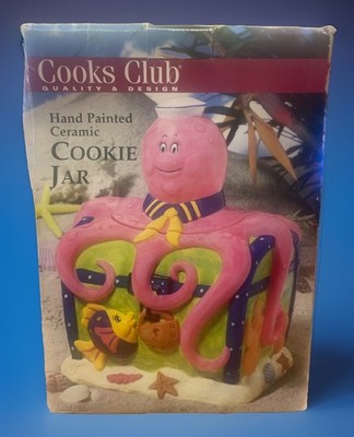 Cooks Club Hand Painted Ceramic Octopus Sunken Treasure Chest Cookie Jar New!