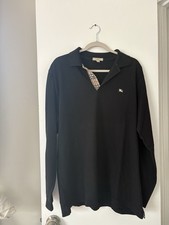 Burberry Black Long-Sleeve Polo with Signature Check Trim Size M