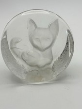 Vtg Zajecar Fox Cat Crystal Yugoslavia Paperweight Etched Relief  Decor