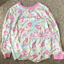 Women's Care Bears Pajama Set, Multicolor Pink, Long Sleeve, Rainbow Cartoon