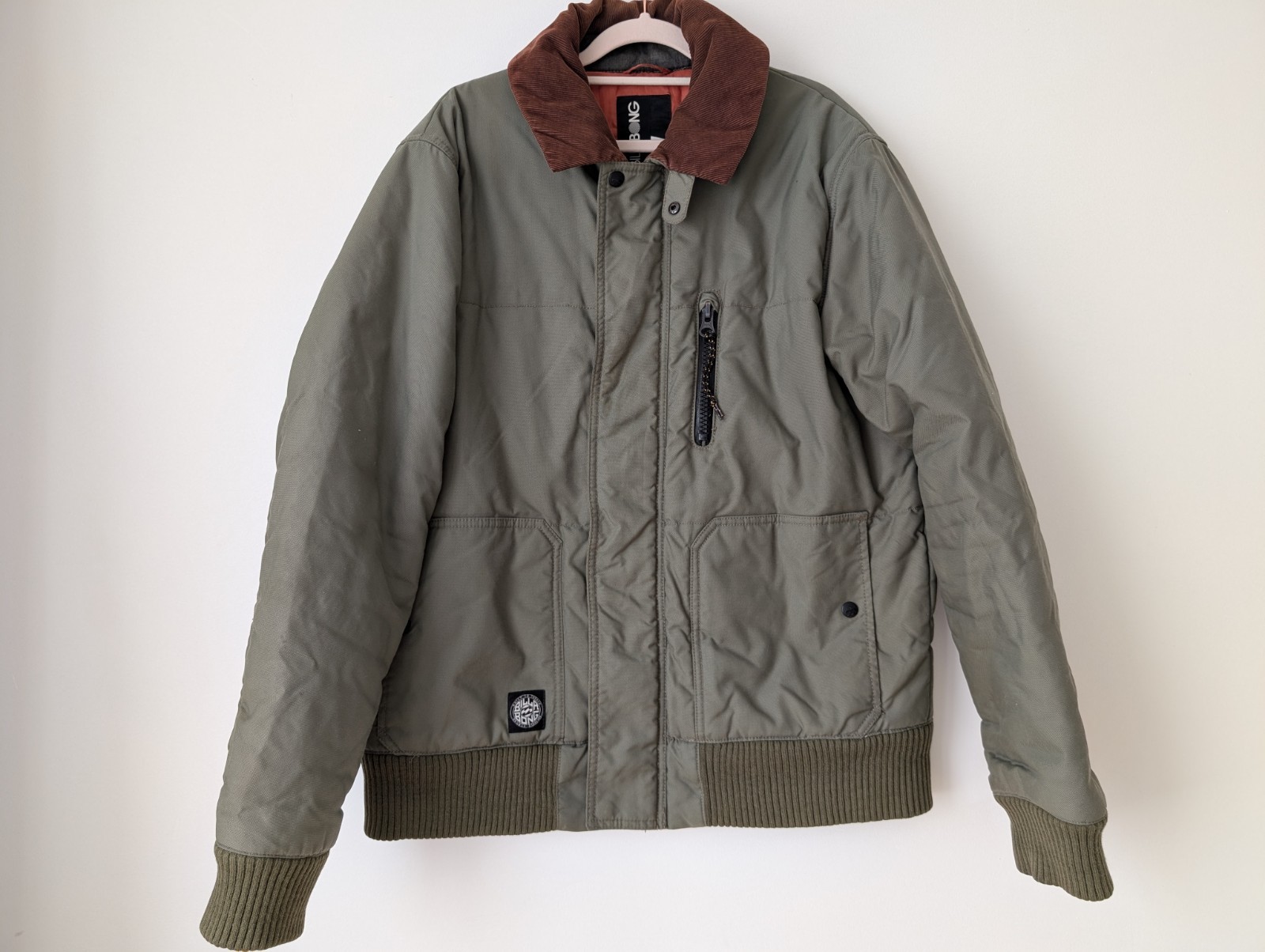Billabong Men's Green Olive Bomber Jacket Full Zip Collared Long Sleeve Coat Size Large-image