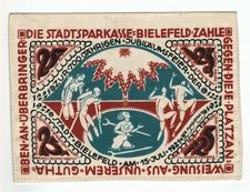 GERMANY NOTGELD 25 MARK STADT-BIELEFELD 1921 SILK UNC
