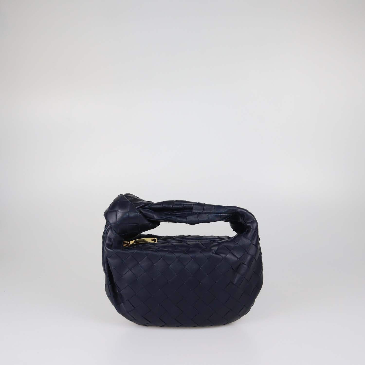 Bottega Veneta Navy Blue Intrecciato Leather Mini Jodie Hobo