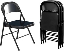4 Pack Folding Chairs,Metal Folding Chairs Steel Frame with Double Hinged, Black
