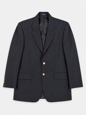 Chaps Ralph Lauren Mens Gray Pure New Wool Blazer Gold Crest Buttons 44R Formal