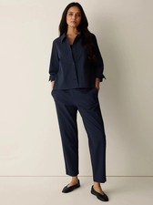 Eileen Fisher Organic Cotton Pucker Check Tapered Pant, Deep Dive Color, New