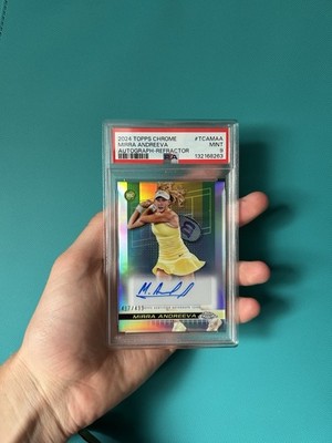 Mirra Andreeva AUTO 2024 Topps Chrome Tennis RC Rookie Refractor /499 PSA 9