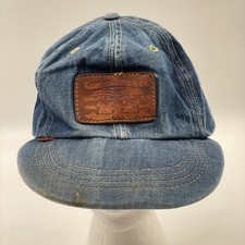 Levis VTG 70s Denim Trucker Hat Cap Leather Patch Strapback Orange Tab Worn