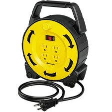 DEWENWILS 30FT Extension Cord Reel w/ 4 Outlets - Hand Wind, Portable, UL Listed