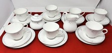 Royal Doulton Carnation Tea Set - 7 Trios - 1982 English Fine Bone China Vintage