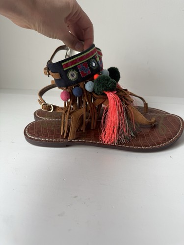 Sam Edelman Gere Brown Leather Strappy Gladiator Sandal Fringe Tassel Size 9 - Picture 5 of 8