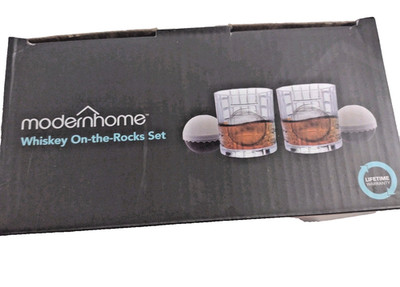 Modern Home Whiskey On The Rocks Set, 2 Glasses/ Two Sphere Ice Cube Molds Bx4
