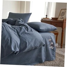 - Cotton Duvet Cover Set Size, Chambray 100 Washed Cotton, Queen Denim Blue