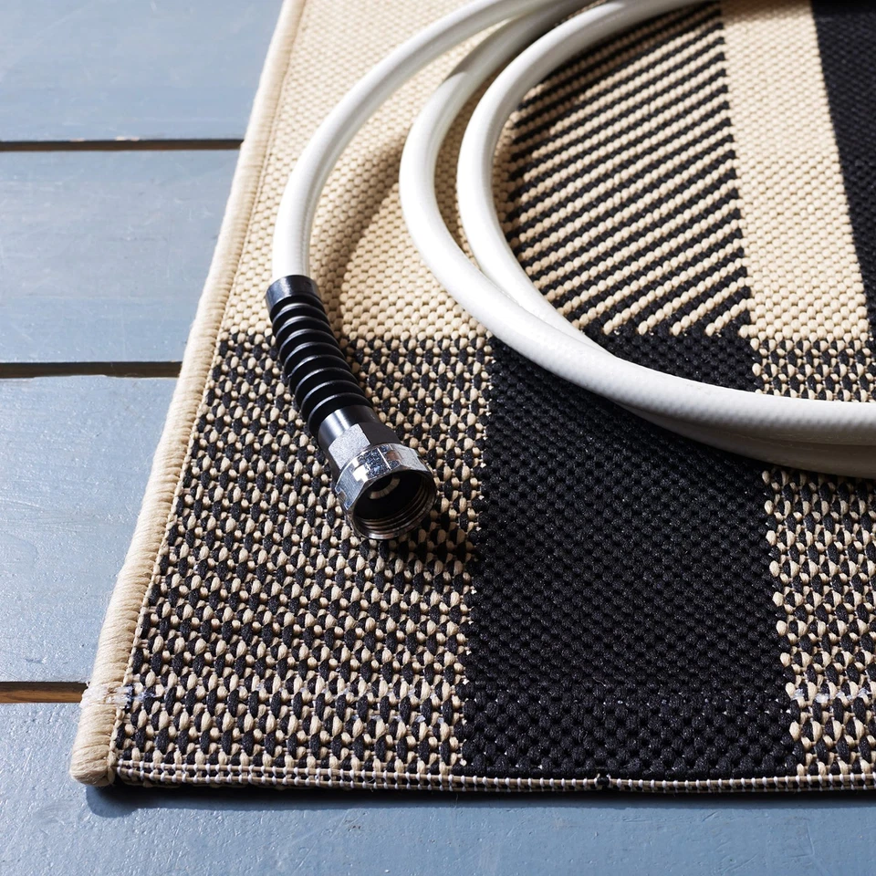 Alfombra de puerta delantera colección patio alfombra de acento - 2'3" x 4', negro y hueso, ind... Foto 3 de 4