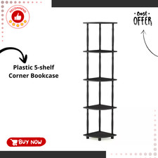 57.7 in. Espresso Black 5-Shelf Corner Bookcase with Open Storage