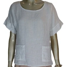 White Linen Women's Top Francesca Bettini Short Sleeve Shirt