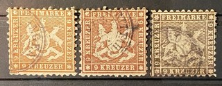 Württemberg 9 Kreuzer MiNr. 28 Wappen 28a b c d/70 220 240 220€ KW 500€