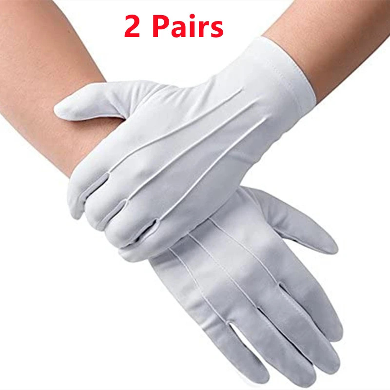 2 Pairs White Cotton Gloves Formal Tuxedo Uniform Parade Honor Guard Costume
