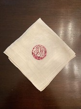 Vintage Linen Handkerchief Hanky beautiful monogram approx 12" sq never used