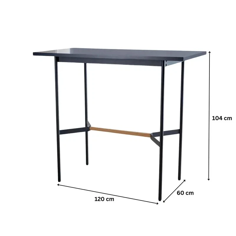 2 Piece Bar Table Set Black Metal Frame with Oak Stools Kitchen Breakfast - Image 3 of 4