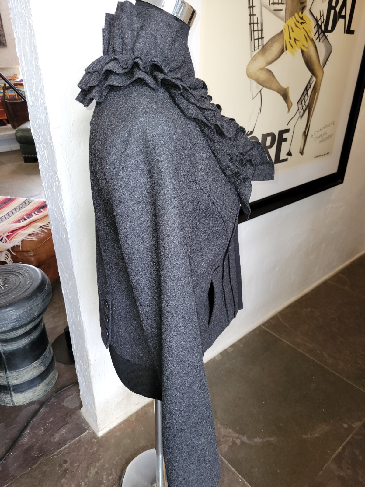 Hinge Size Small-M Ruffled Collar Jacket Charcoal… - image 3