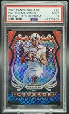 Patrick Mahomes 2020 Prizm Draft Picks Crusade Red/White/Blue /99 PSA 9