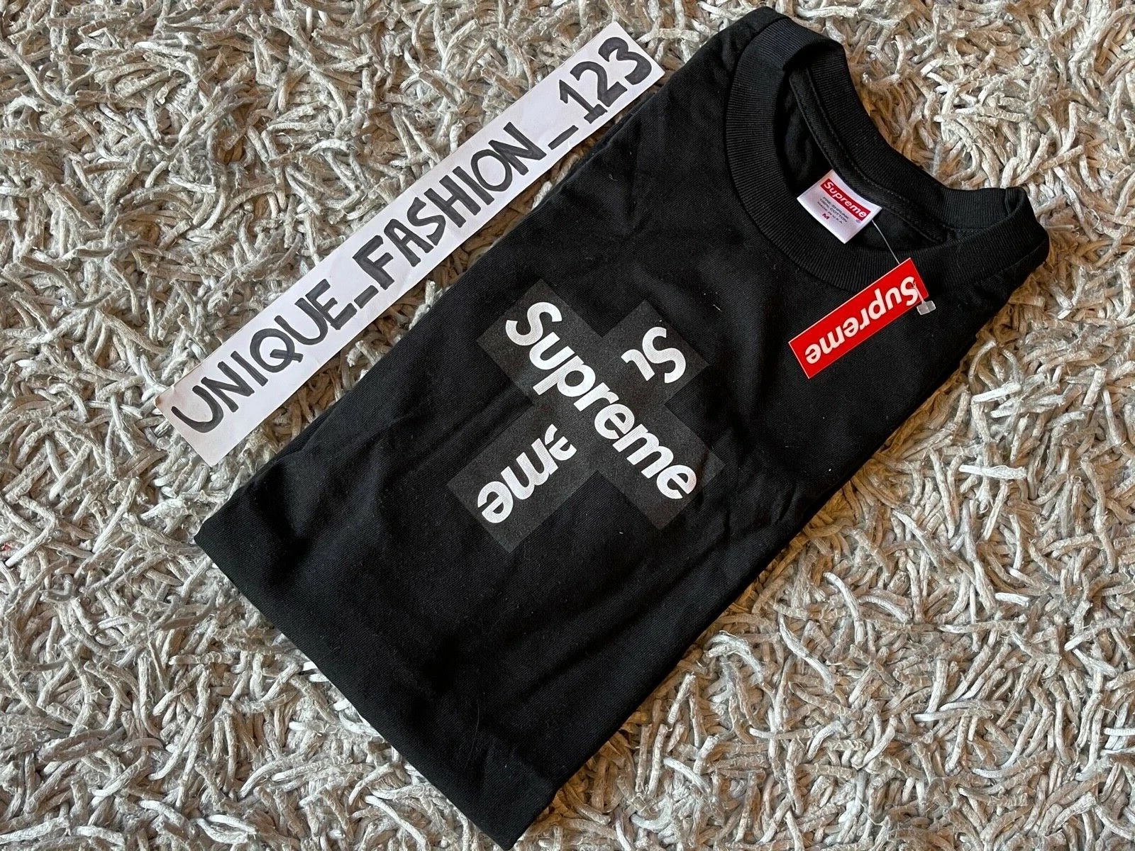 TEE SHIRT NOIR BOÎTE SUPREME CROSS LOGO T SHIRT MOYEN M BOGO FW20 RARE