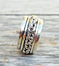 925 Sterling Silver Women Spinner Braid Ring Handmade Thumb Ring Band All Size