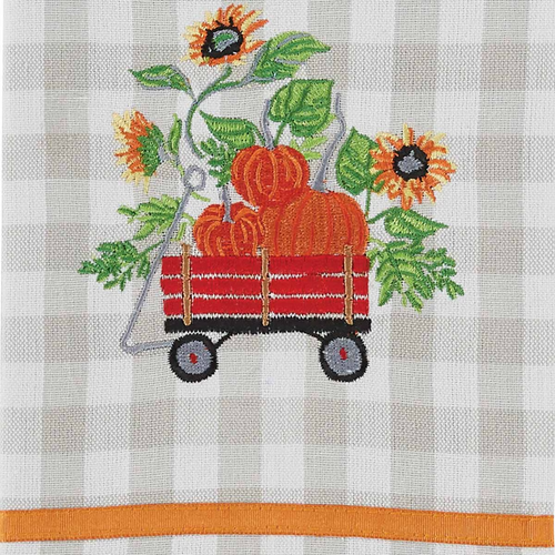 Truckloads of Fun Wagon Embroidered Dishtowel 18x28 Pumpkin Sunflowers Park - Picture 3 of 3
