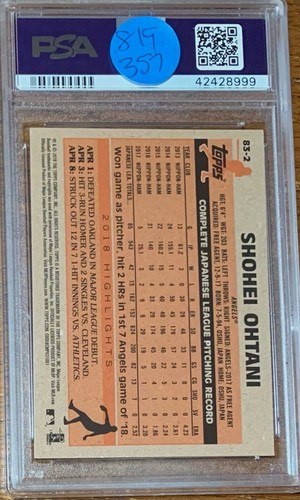 2018 Topps Update #83-2 Shohei Ohtani Rookie 1983 Blue Angels Dodgers PSA 9 - Bild 2 von 2