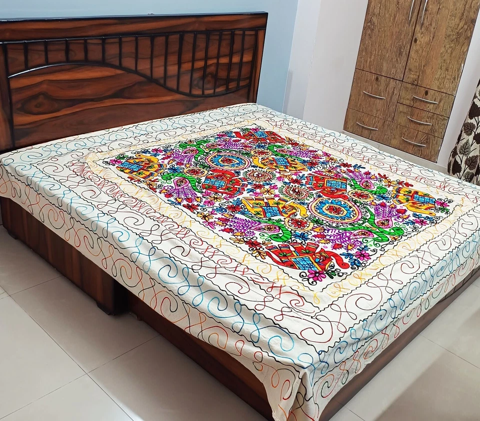 King bed-sheet bed-cover bedspread tapestry bohemian embroider elephant peacock - Image 2 of 4